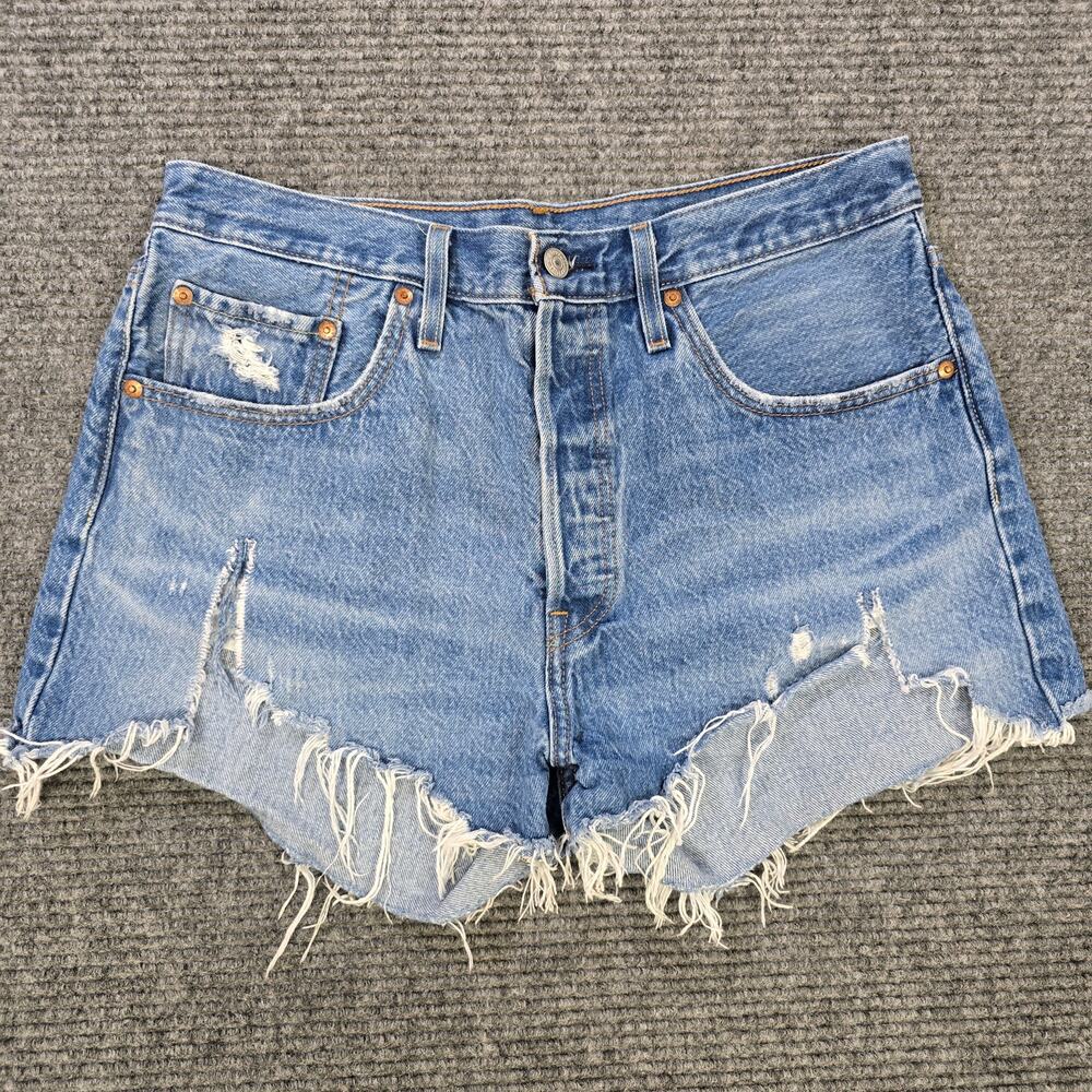 Levi's 501 Shorts Womens 31 Blue Distressed Cutoff Button Fly Premium